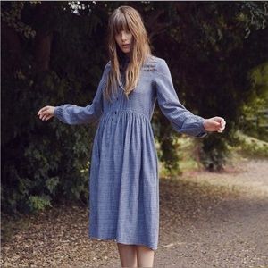 Christy Dawn XS/S Blue Gingham Check Dress Buttons Plaid Long Sleeve Navy